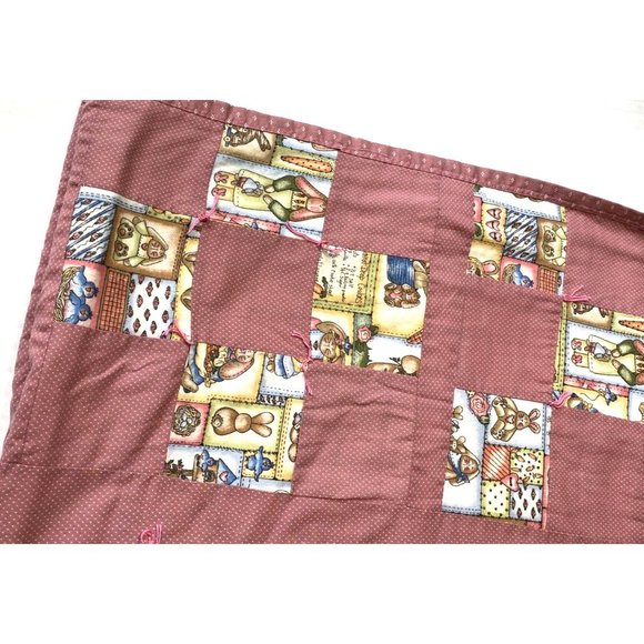 Vintage Handmade Throw Blanket Quilt Bunnies Rabbits Baby Child Pink Patchwork - Picture 5 of 9